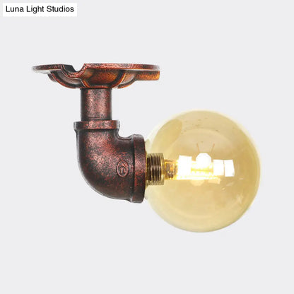 DecorBites™ DecorBites™ Copper Antique Global Semi Flush Lighting: Amber Glass LED Close to Ceiling Lamp