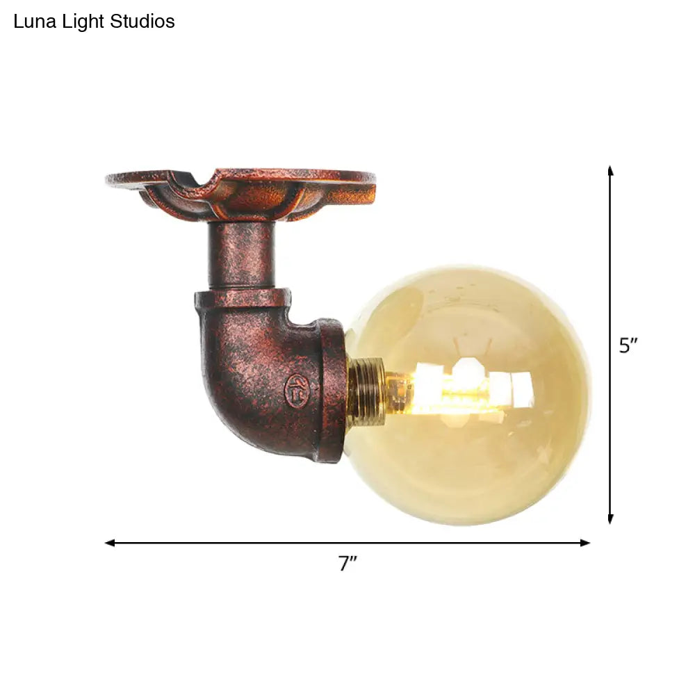 DecorBites™ DecorBites™ Copper Antique Global Semi Flush Lighting: Amber Glass LED Close to Ceiling Lamp