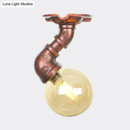 DecorBites™ DecorBites™ Copper Antique Global Semi Flush Lighting: Amber Glass LED Close to Ceiling Lamp