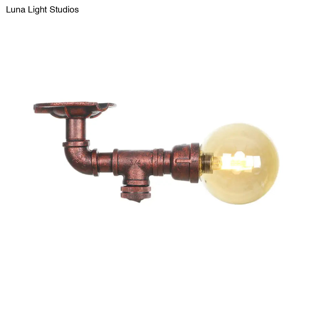 DecorBites™ DecorBites™ Copper Antique Global Semi Flush Lighting: Amber Glass LED Close to Ceiling Lamp