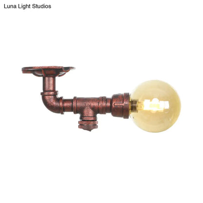 DecorBites™ DecorBites™ Copper Antique Global Semi Flush Lighting: Amber Glass LED Close to Ceiling Lamp
