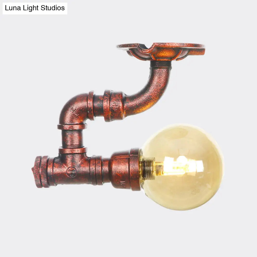 DecorBites™ DecorBites™ Copper Antique Global Semi Flush Lighting: Amber Glass LED Close to Ceiling Lamp