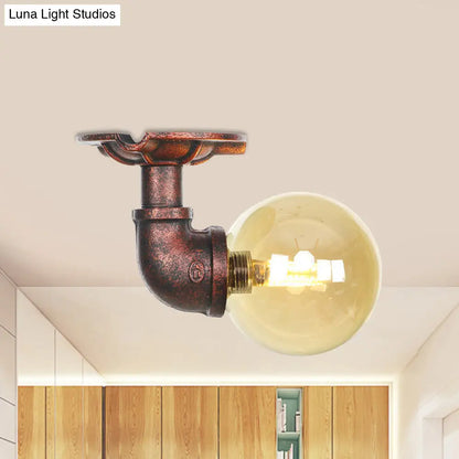 DecorBites™ DecorBites™ Copper Antique Global Semi Flush Lighting: Amber Glass LED Close to Ceiling Lamp