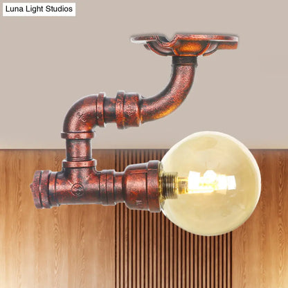 DecorBites™ DecorBites™ Copper Antique Global Semi Flush Lighting: Amber Glass LED Close to Ceiling Lamp