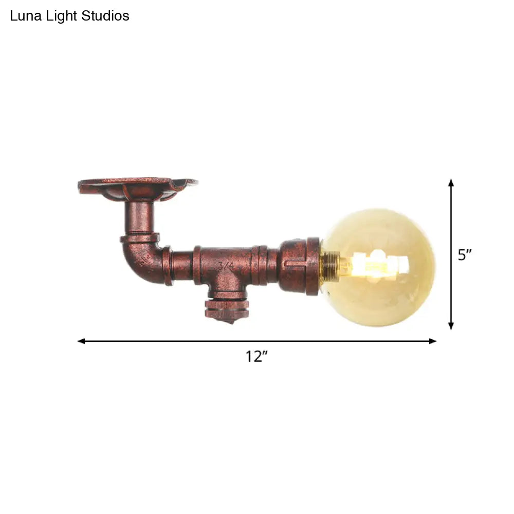 DecorBites™ DecorBites™ Copper Antique Global Semi Flush Lighting: Amber Glass LED Close to Ceiling Lamp