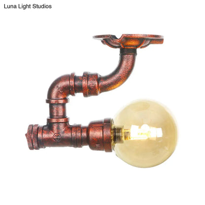 DecorBites™ DecorBites™ Copper Antique Global Semi Flush Lighting: Amber Glass LED Close to Ceiling Lamp