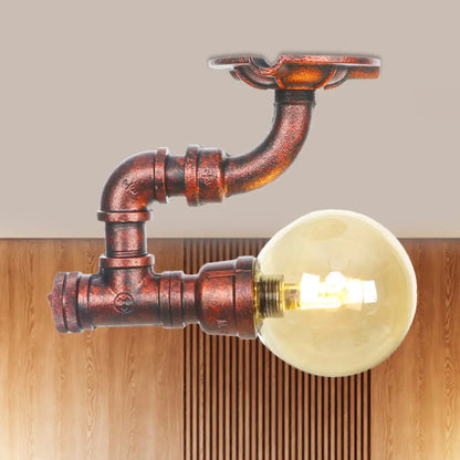DecorBites™ DecorBites™ Copper Antique Global Semi Flush Lighting: Amber Glass LED Close to Ceiling Lamp