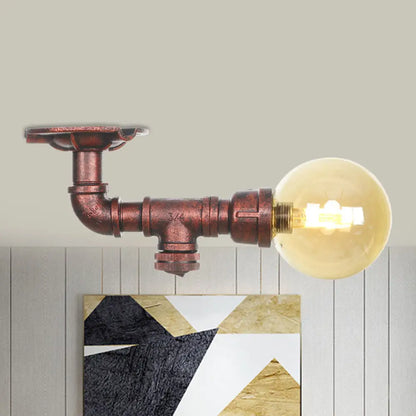 DecorBites™ DecorBites™ Copper Antique Global Semi Flush Lighting: Amber Glass LED Close to Ceiling Lamp