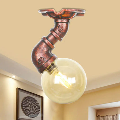 DecorBites™ DecorBites™ Copper Antique Global Semi Flush Lighting: Amber Glass LED Close to Ceiling Lamp
