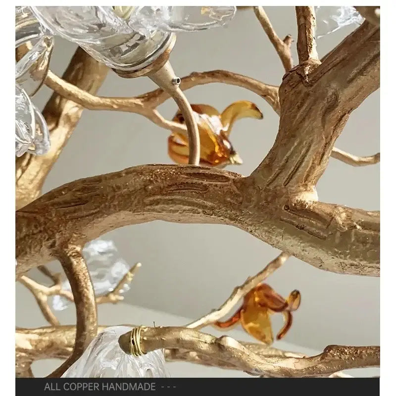 Golden copper branch pendant chandelier with clear and amber glass ornaments for living room decorbites copper branch