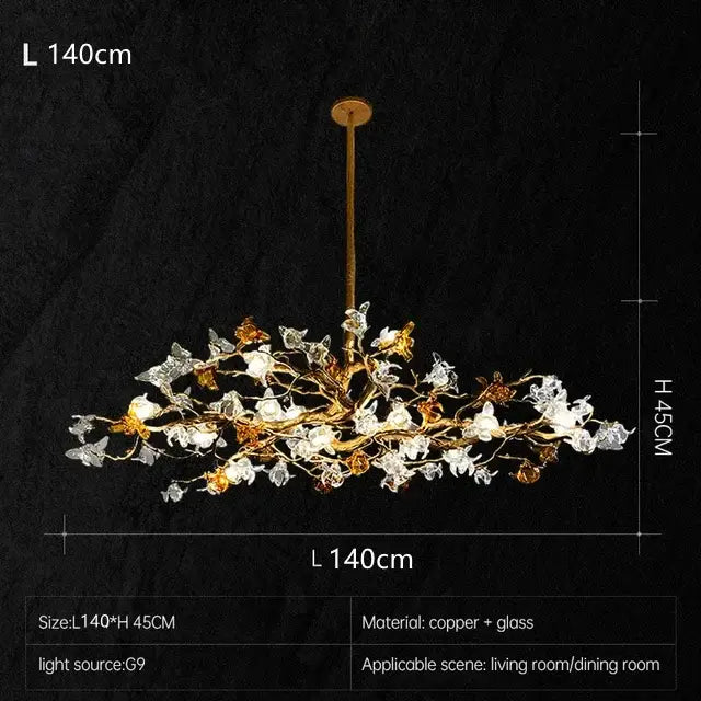 Golden copper and clear glass copper branch pendant chandelier resembling a flowering branch for living room decorbites copper branch