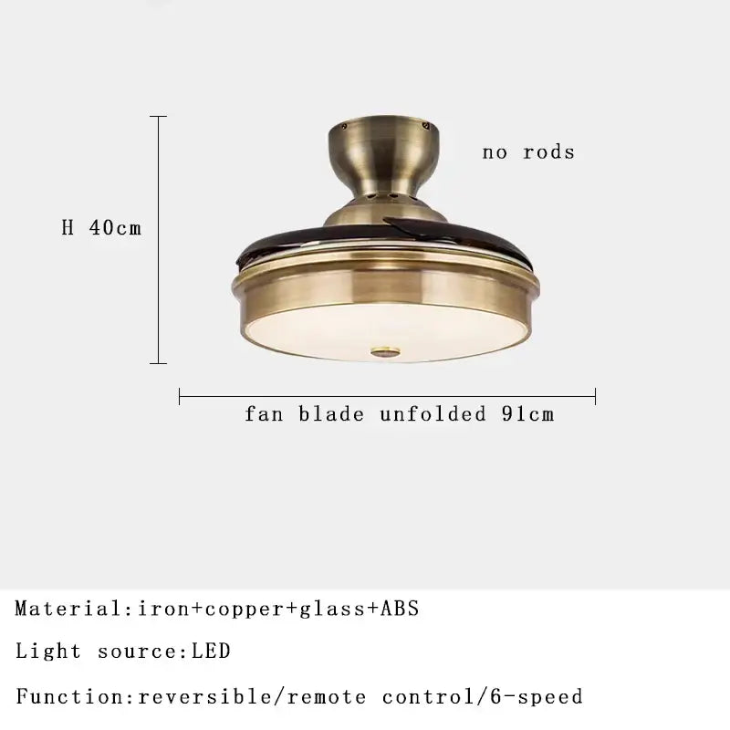 Antique brass-finished decorbites copper bronze ceiling fan with integrated led light and dark wood blades for bedroom decor