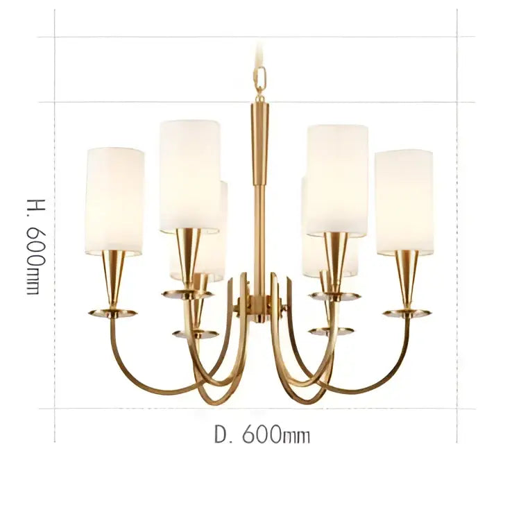 Decorbites copper ceiling chandelier with gold-toned frame six frosted glass shades for elegant living room lighting