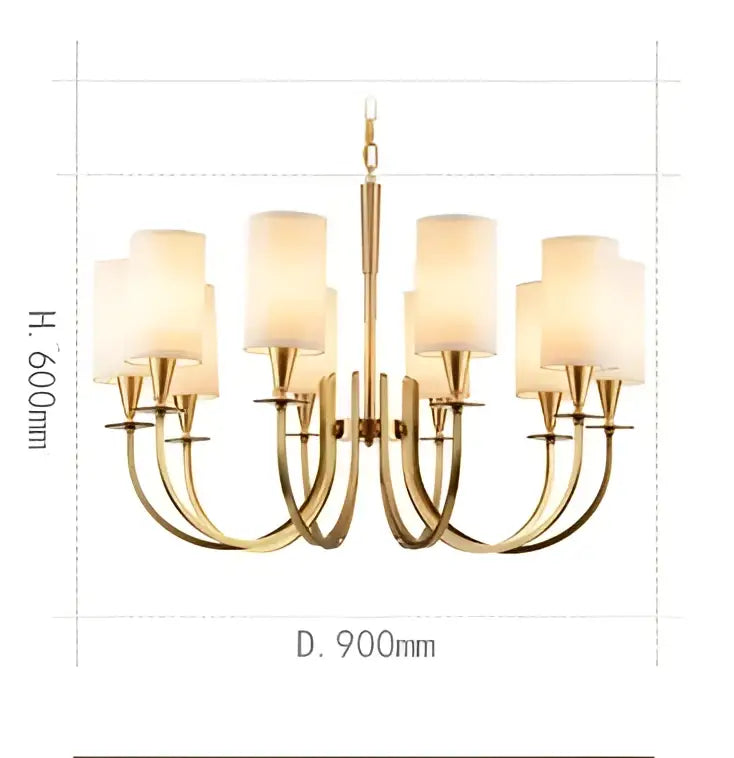Gold-toned decorbites copper ceiling chandelier with ten frosted glass shades and central hanging chain for living room decor