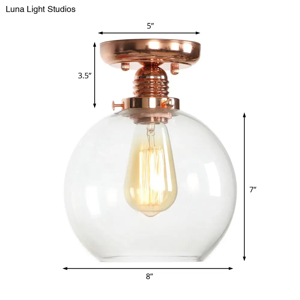 Lámpara de techo semiempotrada DecorBites™ de cobre con pantalla de globo de cristal transparente - Estilo industrial