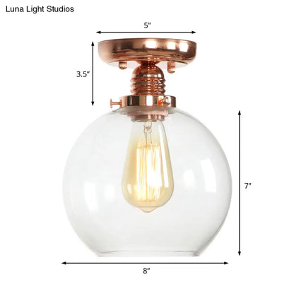 Lámpara de techo semiempotrada DecorBites™ de cobre con pantalla de globo de cristal transparente - Estilo industrial