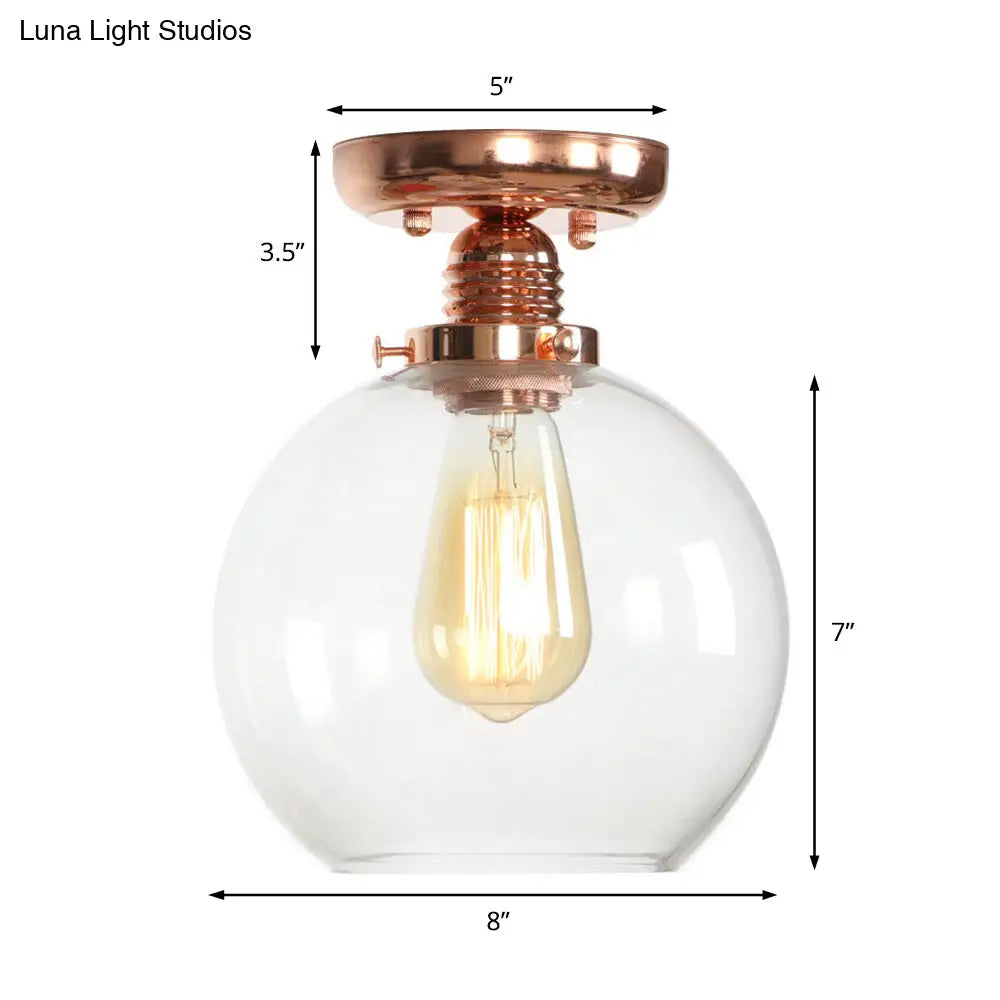 Lámpara de techo semiempotrada DecorBites™ de cobre con pantalla de globo de cristal transparente - Estilo industrial