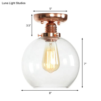 Lámpara de techo semiempotrada DecorBites™ de cobre con pantalla de globo de cristal transparente - Estilo industrial