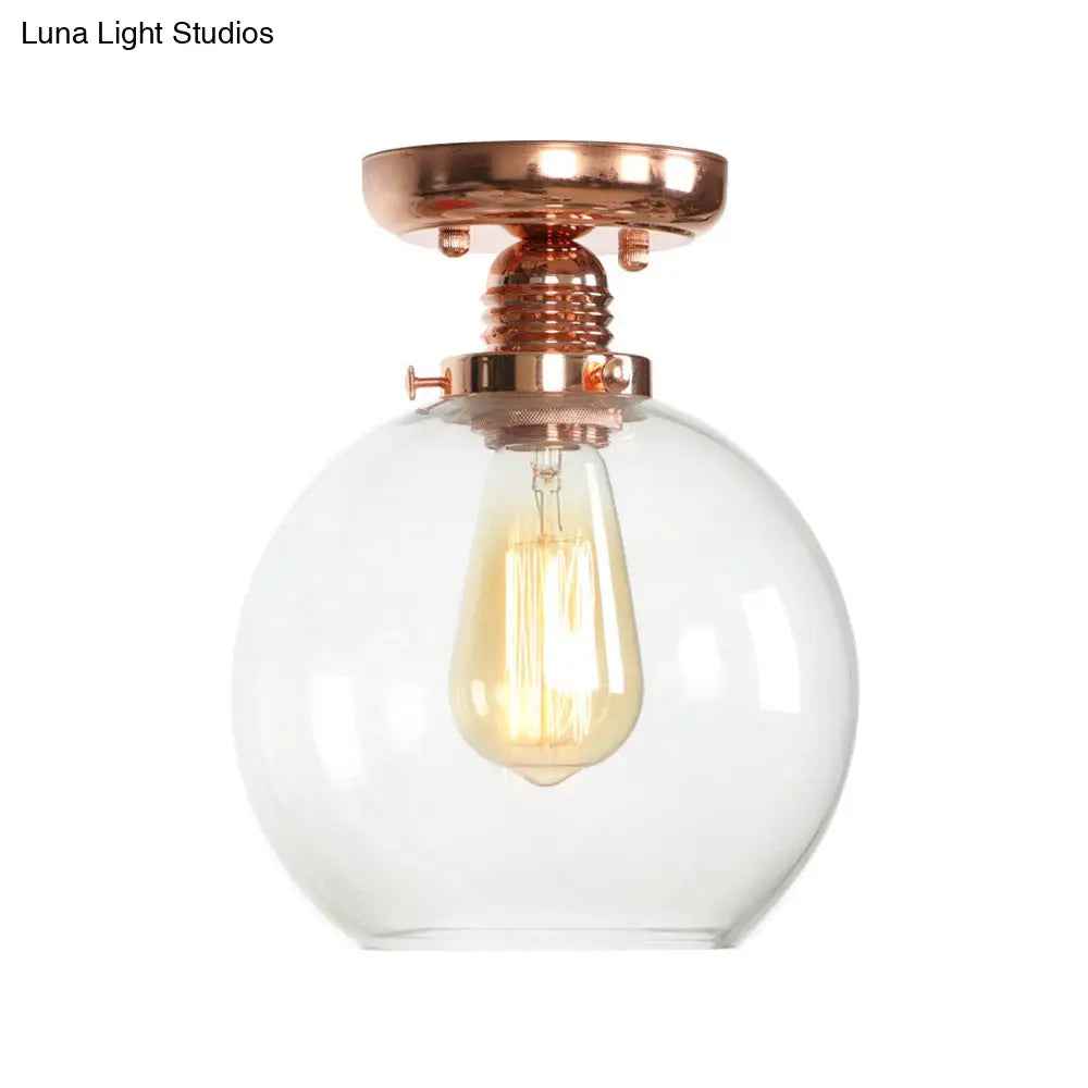 Lámpara de techo semiempotrada DecorBites™ de cobre con pantalla de globo de cristal transparente - Estilo industrial