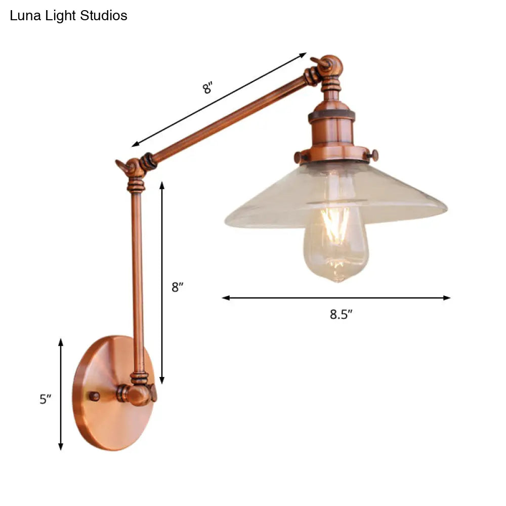 Copper Clear Glass Sconce Light for Rustic Coffee Shop Wall