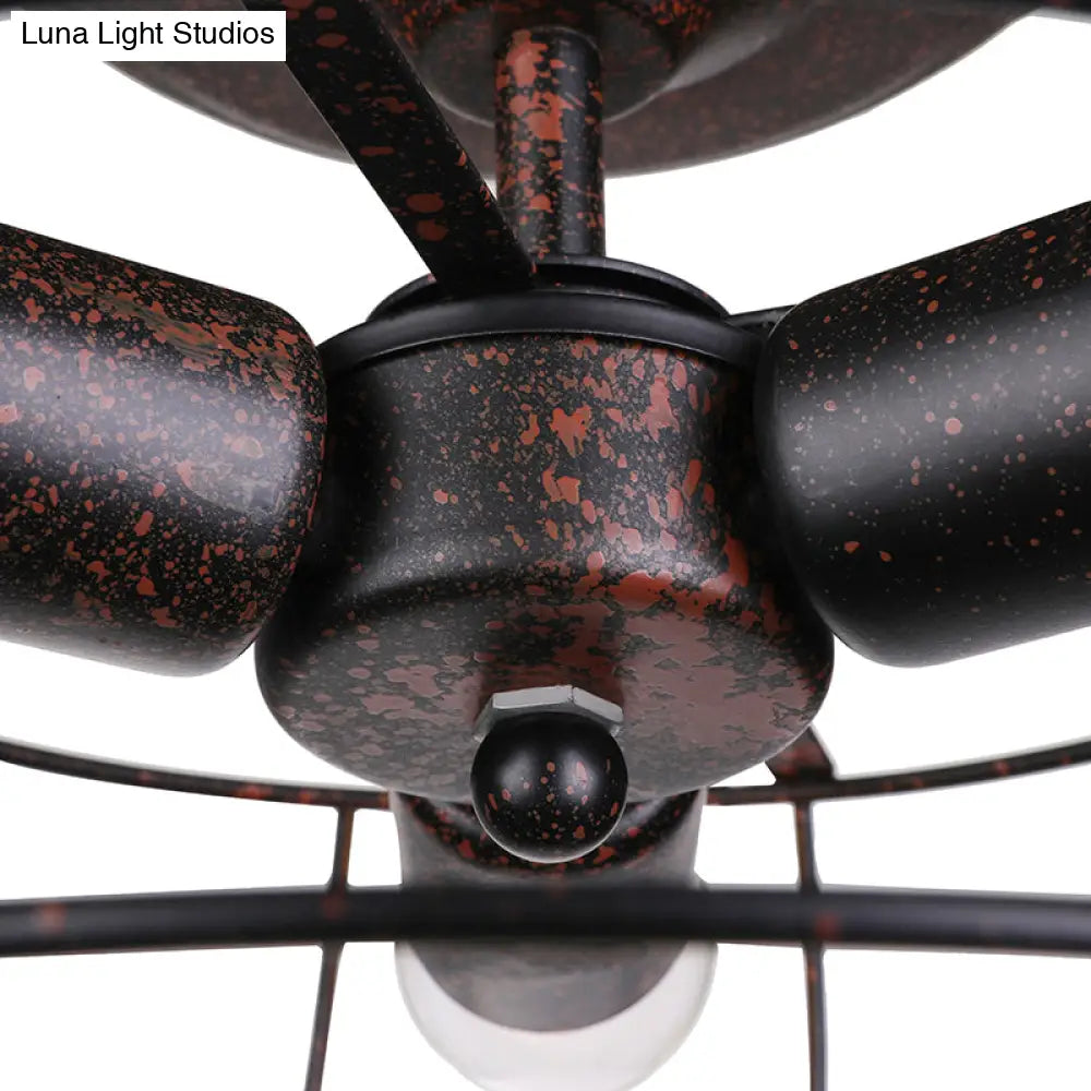 شمعدان حائطي على شكل مروحة نحاسية مع غطاء قفص من الحديد المطاوع - إضاءة داخلية على الطراز العتيق مع 3 مصابيح