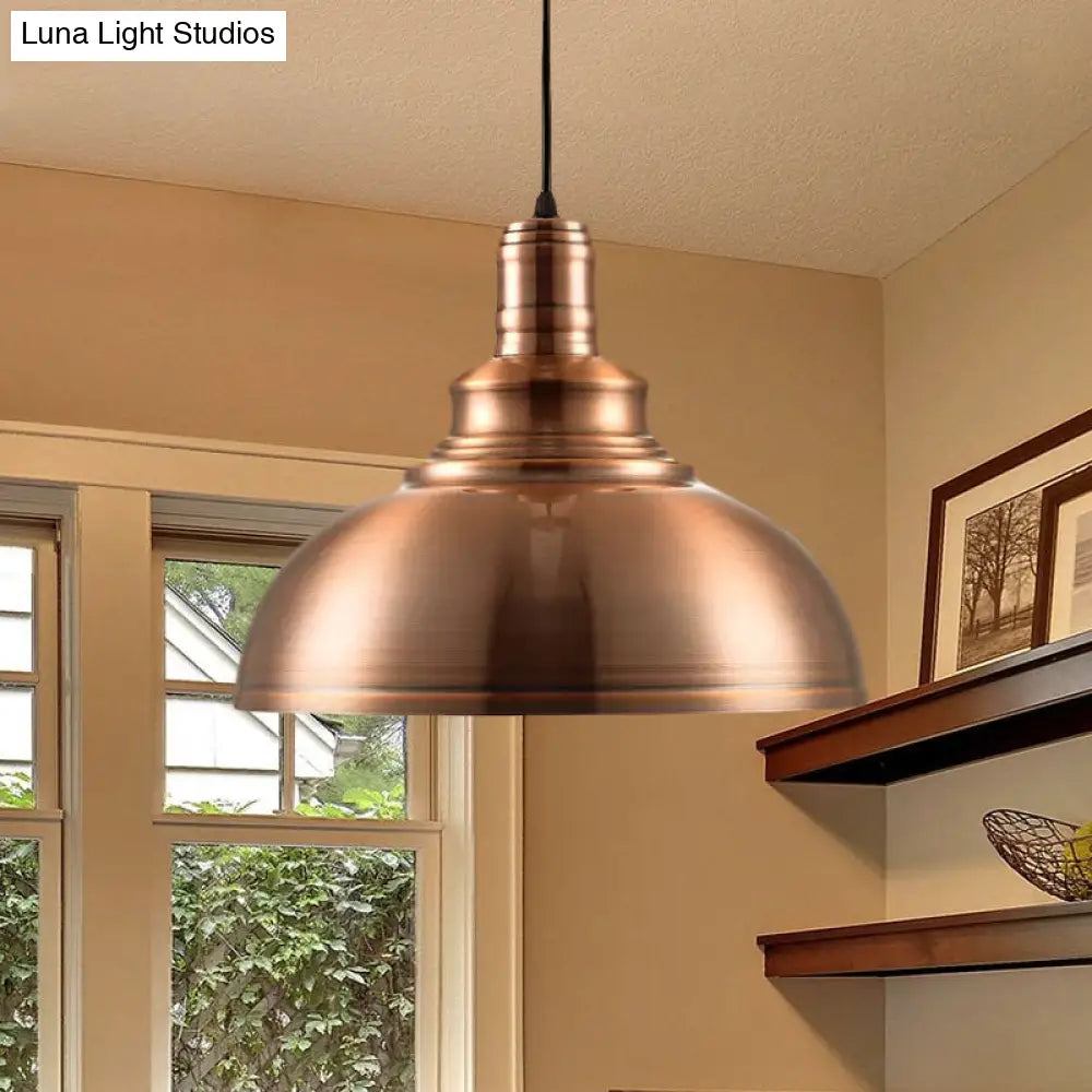 Copper Finish Industrial Style Metal Hanging Light with Adjustable Cord - Bedroom Pendant Lamp