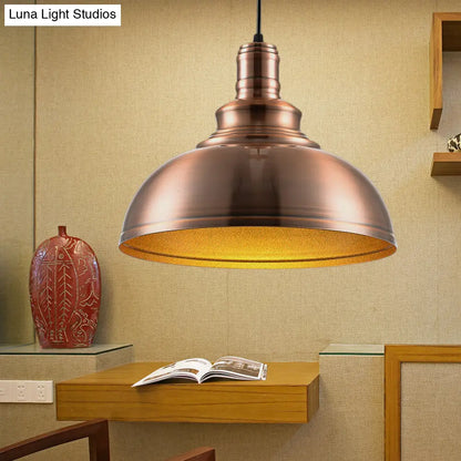 Copper Finish Industrial Style Metal Hanging Light with Adjustable Cord - Bedroom Pendant Lamp