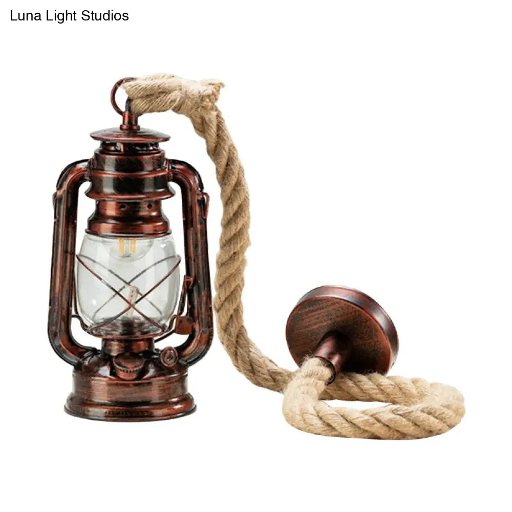 Copper/Gold/Bronze Kerosene Coastal Hanging Lamp with Clear Glass Shade - Bedside Pendulum Light