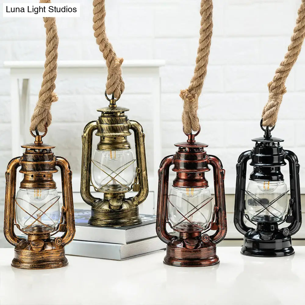 Copper/Gold/Bronze Kerosene Coastal Hanging Lamp with Clear Glass Shade - Bedside Pendulum Light