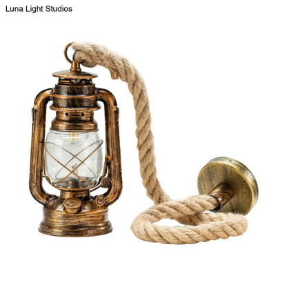 Copper/Gold/Bronze Kerosene Coastal Hanging Lamp with Clear Glass Shade - Bedside Pendulum Light