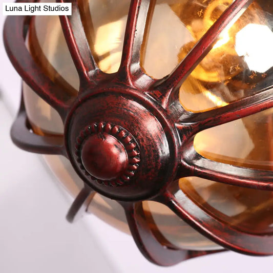 مصباح معلق صناعي نحاسي عالمي/حلقي مع غطاء زجاجي كونياك، سلسلة قابلة للتعديل مقاس 23.5 بوصة - إضاءة معلقة للمطبخ