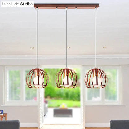 Copper Industrial Pendant Lamp with 3 Metal Dome Shades and Wire Cage - Perfect for Living Room Ceiling