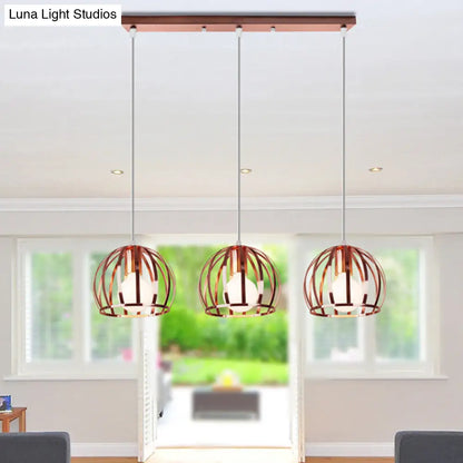 Copper Industrial Pendant Lamp with 3 Metal Dome Shades and Wire Cage - Perfect for Living Room Ceiling