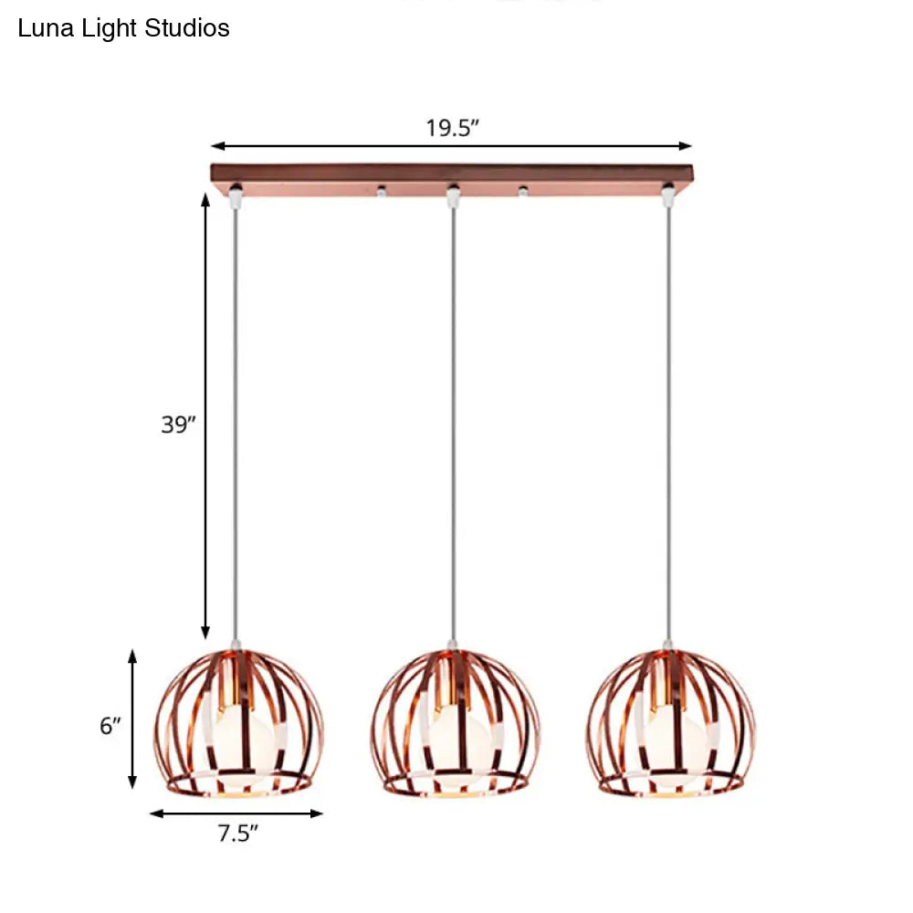 Copper Industrial Pendant Lamp with 3 Metal Dome Shades and Wire Cage - Perfect for Living Room Ceiling