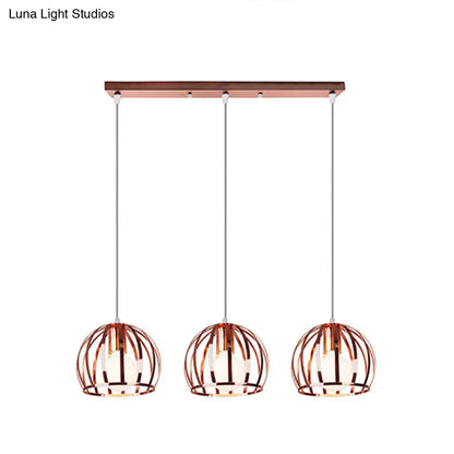 Copper Industrial Pendant Lamp with 3 Metal Dome Shades and Wire Cage - Perfect for Living Room Ceiling