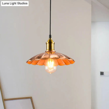 Copper Industrial Scalloped Pendant Lighting - 1 Light Metallic Hanging Lamp for Bedroom