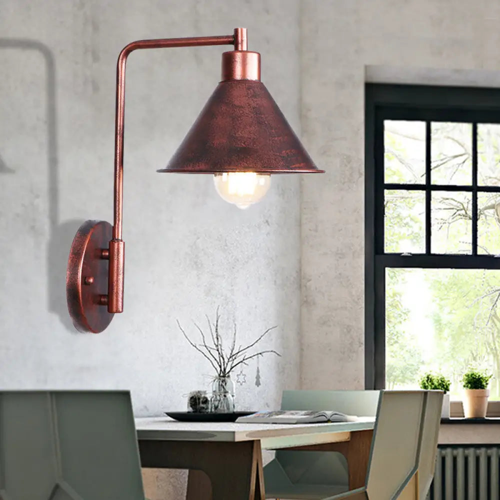 Copper Industrial Wall Sconce with Cone/Dome/Wide Flare Shade - Stylish Dining Room Light Fixture