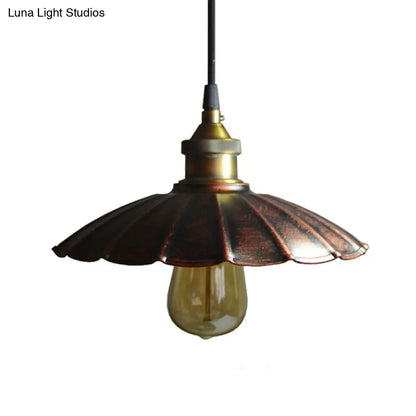 Copper Iron Ceiling Pendant Light with Antiqued Scalloped Drop Design - 1 Bulb, 10"/14"/16.5" Wide Hang Fixture