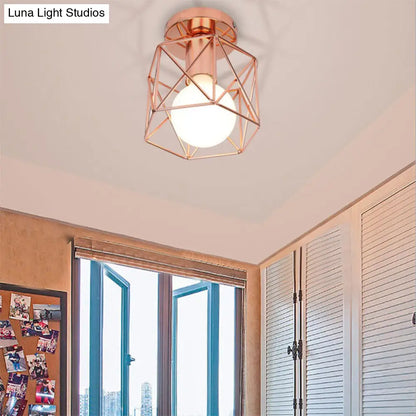 ديكوربايتس™ مصباح شبه مدمج من النحاس والحديد بتصميم علوي مع غطاء قفص هندسي - تركيبات سقف غرفة النوم