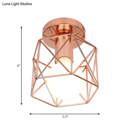 ديكوربايتس™ مصباح شبه مدمج من النحاس والحديد بتصميم علوي مع غطاء قفص هندسي - تركيبات سقف غرفة النوم