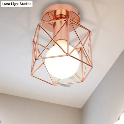 ديكوربايتس™ مصباح شبه مدمج من النحاس والحديد بتصميم علوي مع غطاء قفص هندسي - تركيبات سقف غرفة النوم