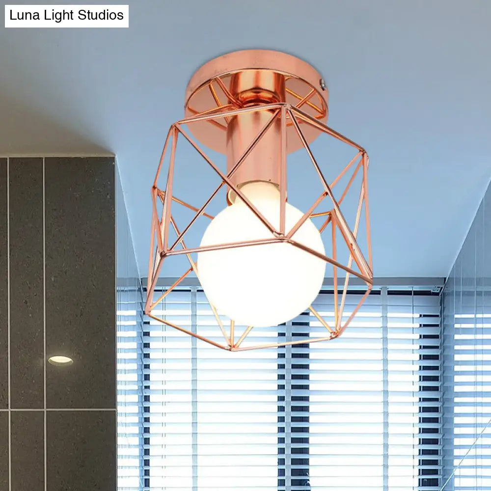 ديكوربايتس™ مصباح شبه مدمج من النحاس والحديد بتصميم علوي مع غطاء قفص هندسي - تركيبات سقف غرفة النوم