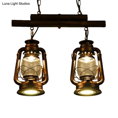 ديكوربايتس™ مصباح جزيرة فانوس نحاسي مع زجاج شفاف - تركيبات تعليق للمطبخ بمصباحين