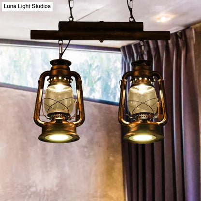 ديكوربايتس™ مصباح جزيرة فانوس نحاسي مع زجاج شفاف - تركيبات تعليق للمطبخ بمصباحين