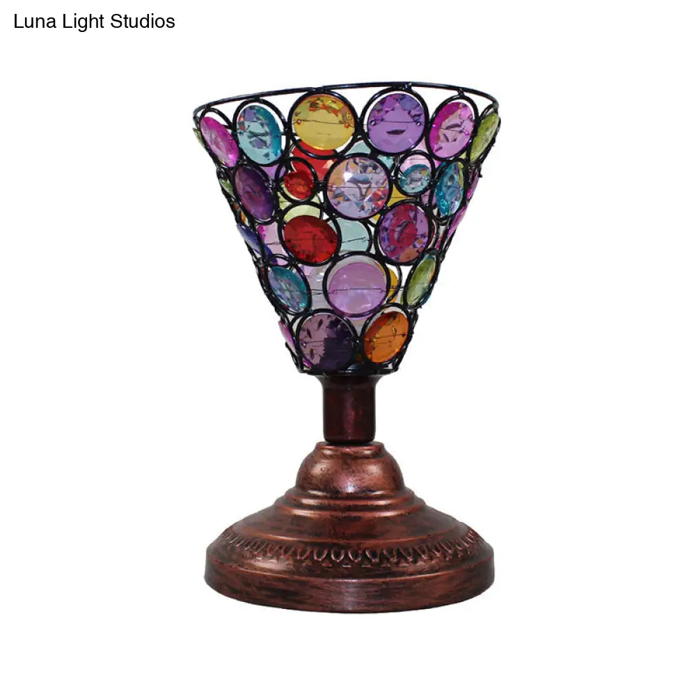 مصباح طاولة ليلية لغرفة النوم على شكل جرس/مخروط معدني نحاسي، إضاءة زخرفية لطاولة النوم، عرض 5.5 بوصة/6 بوصة