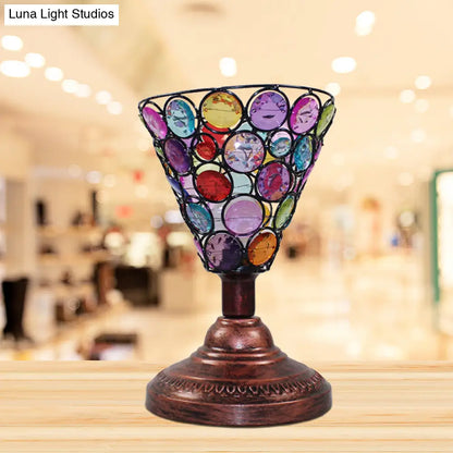 مصباح طاولة ليلية لغرفة النوم على شكل جرس/مخروط معدني نحاسي، إضاءة زخرفية لطاولة النوم، عرض 5.5 بوصة/6 بوصة