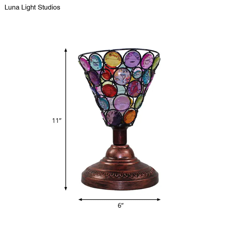 مصباح طاولة ليلية لغرفة النوم على شكل جرس/مخروط معدني نحاسي، إضاءة زخرفية لطاولة النوم، عرض 5.5 بوصة/6 بوصة