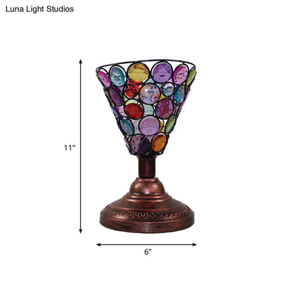 مصباح طاولة ليلية لغرفة النوم على شكل جرس/مخروط معدني نحاسي، إضاءة زخرفية لطاولة النوم، عرض 5.5 بوصة/6 بوصة