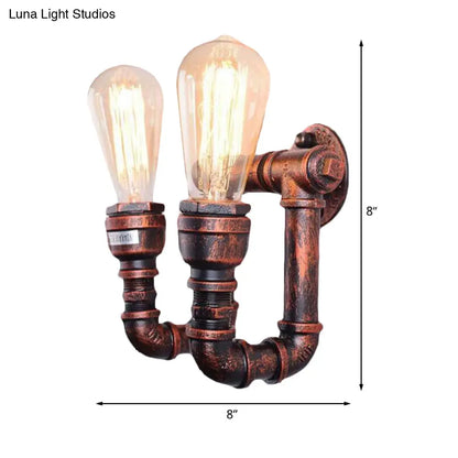 شمعدان حائط من النحاس المعدني مع أنابيب عتيقة - مصباحان للسلالم