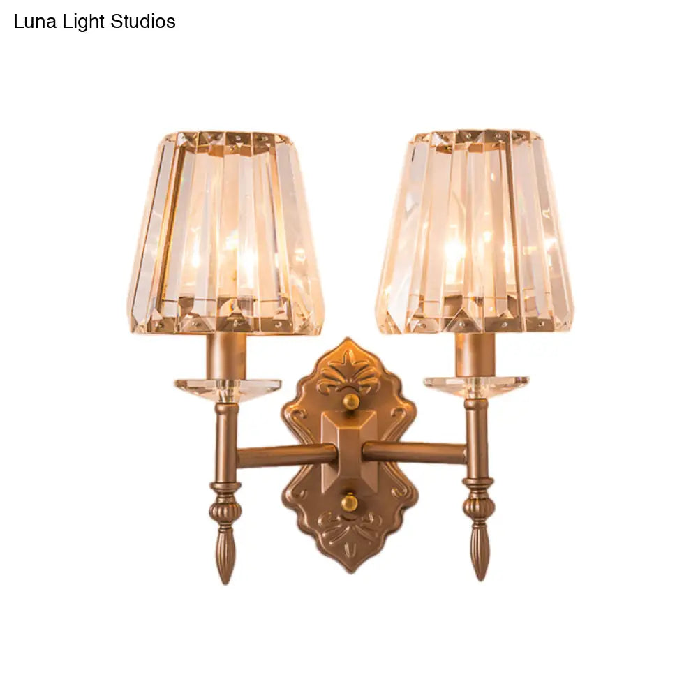 DecorBites™ DecorBites™ Copper Modern 1/2-Light Crystal Wall Sconce with Cone Shade for Bedroom